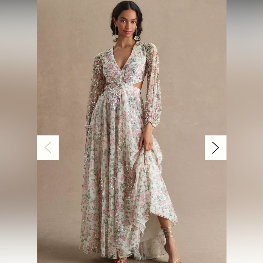 Mac Duggal Pastel Floral Long Sleeve Dress